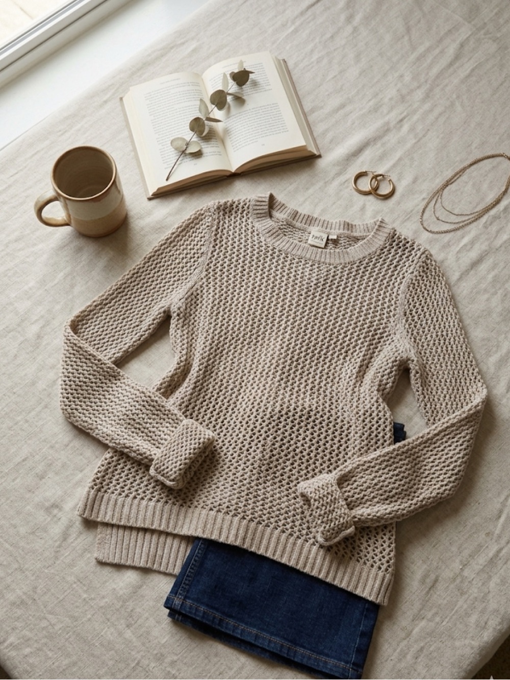 Twik Knit Sweater – Size M | Tan Textured | Neutral Cozycore |